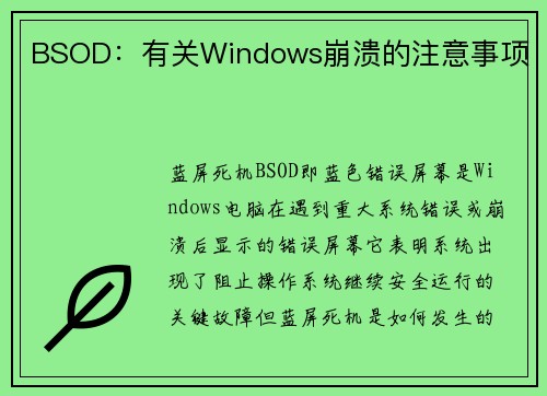 BSOD：有关Windows崩溃的注意事项 